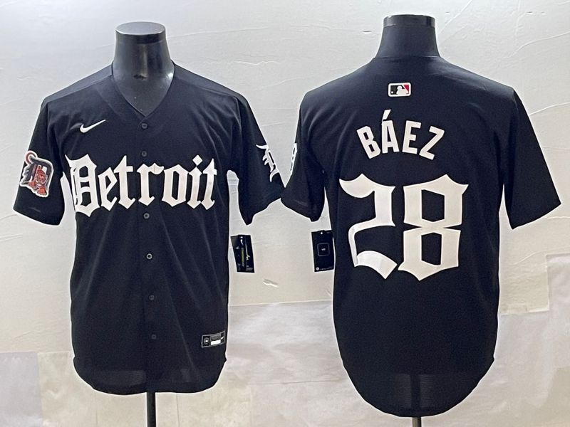 Men 2025 Detroit Tigers #28 Baez Black Five generations Joint Name Nike MLB Jersey style 20